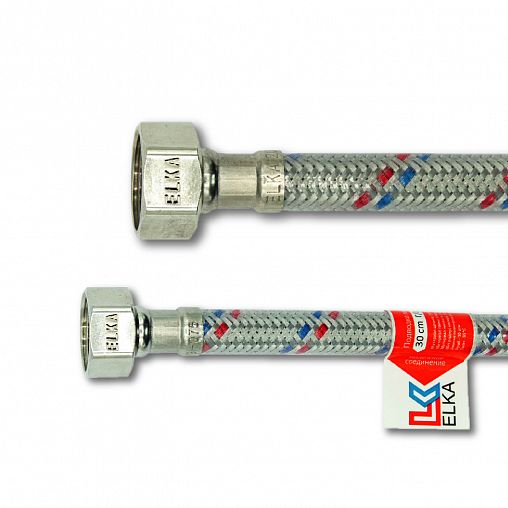 Гибкая подводка для воды из нержавеющей стали Elka Промо, ПВХ оболочка, 40 см, гайка-гайка фото