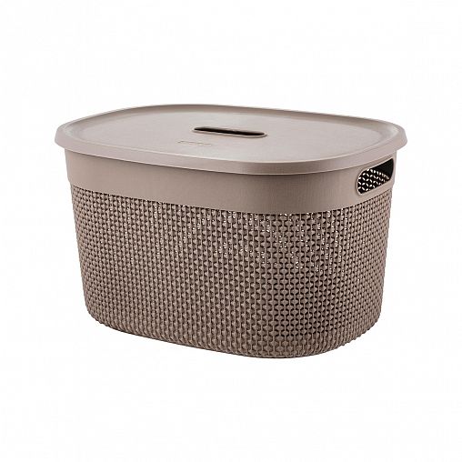 Корзина для хранения Plast Team Oslo, с крышкой, 18 л, шоколадный мокко фото