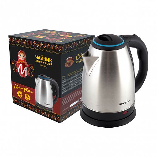 Чайник электрический Матрена MA-001, 1,8 л, сталь, крышка голубая фото