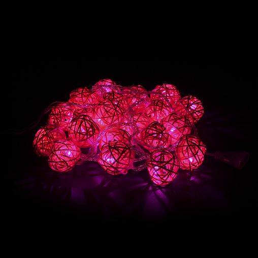 Электрогирлянда Vegas Нить Шары ротанговые, 20 LED ламп, 2,5 м, розовая фото