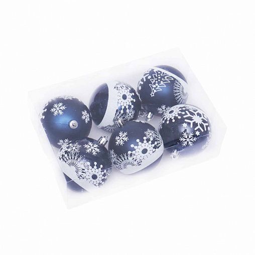 Набор елочных шаров Снежинка, d 6 см, 6 шт, синий фото