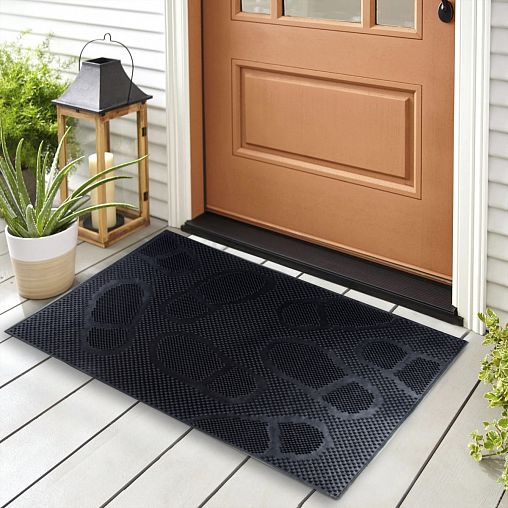 Коврик придверный SunStep Следы, резиновый, 45 x 75 см, черный фото