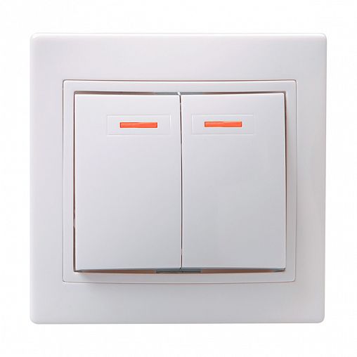 Выключатель двухклавишный встраиваемый IEK Кварта ВС10-2-1-КБ, 10 А, с подсветкой, белый фото