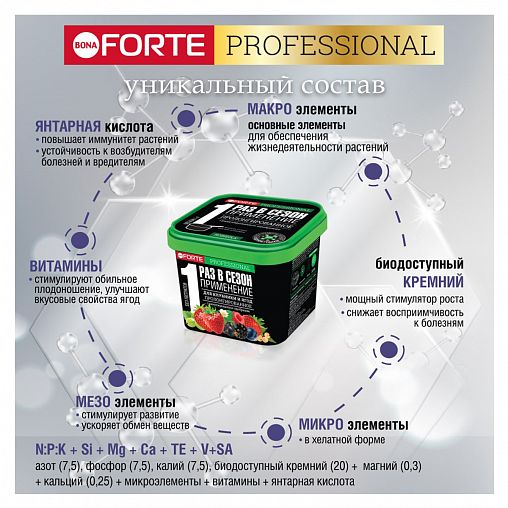 Удобрение гранулированное сухое Bona forte для клубники и ягод, с биодоступным кремнием, 1 л фото