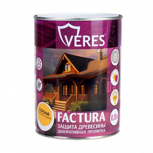 Декоративная пропитка для дерева Veres Factura, полуматовая, 0,8 л, сосна фото