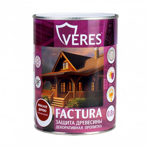 Декоративная пропитка для дерева Veres Factura, полуматовая, 0,8 л, красное дерево фото