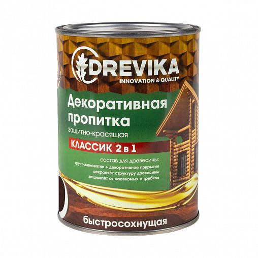 Декоративная пропитка для дерева Drevika Классик 2 в 1, полуматовая, 0,75 л, каштан фото