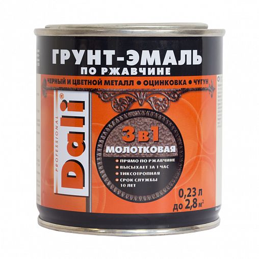 Грунт-эмаль по ржавчине Dali 3 в 1, молотковая, 0,23 л, медная фото