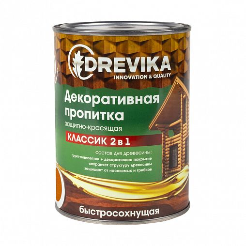 Декоративная пропитка для дерева Drevika Классик 2 в 1, полуматовая, 0,75 л, рябина фото
