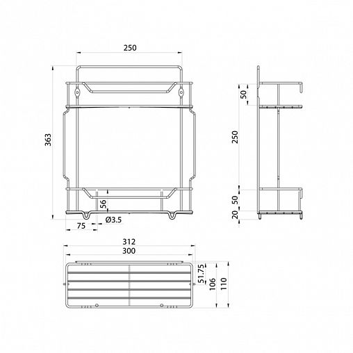 Полка в ванную Milardo Grid, 2-х ярусная, хром фото
