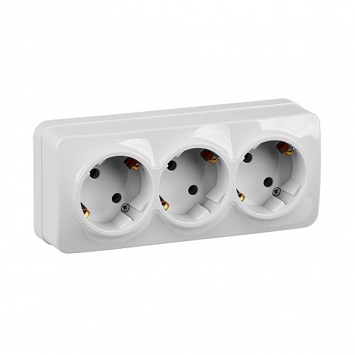 Розетка тройная накладная IEK Glory, с заземлением, 16 А, 250 В, IP20, белая фото