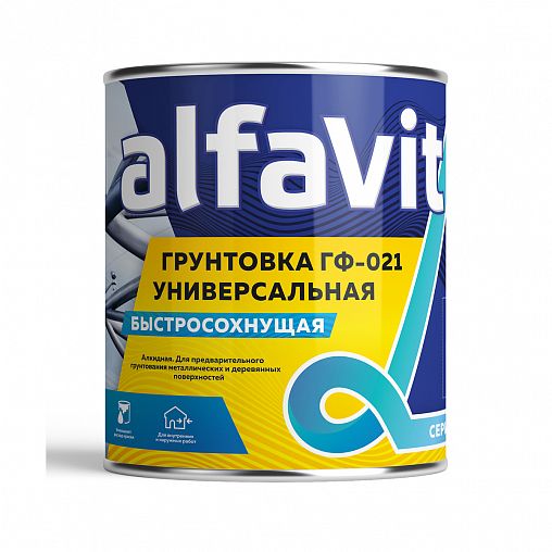 Грунтовка ГФ-021 быстросохнущая универсальная Alfavit серия Альфа, серая, 1,9 кг фото