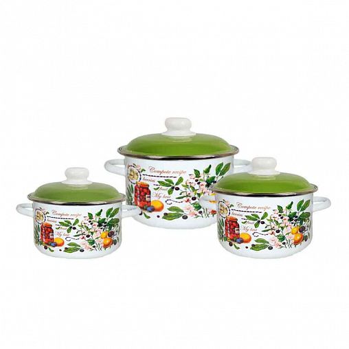 Набор эмалированных кастрюль СтальЭмаль Вкусный компот, 6 предметов (2, 3, 5,5 л, крышки) фото