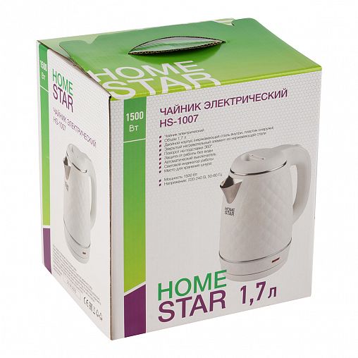 Чайник электрический HomeStar HS-1007, 1,7 л, белый фото