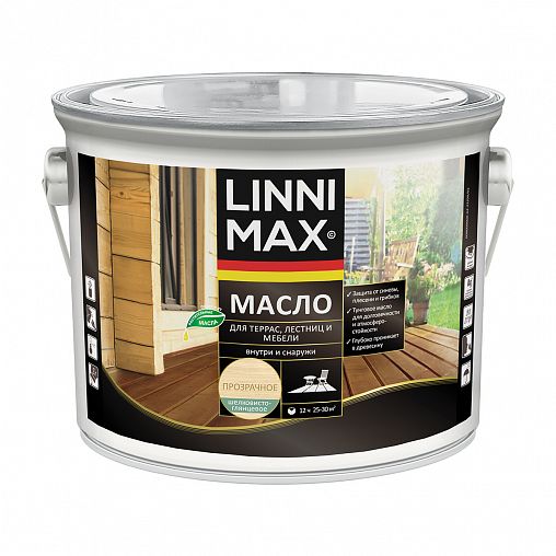 Масло для террас, лестниц, мебели Linnimax, шелковисто-глянцевое, 2,5 л, бесцветное фото