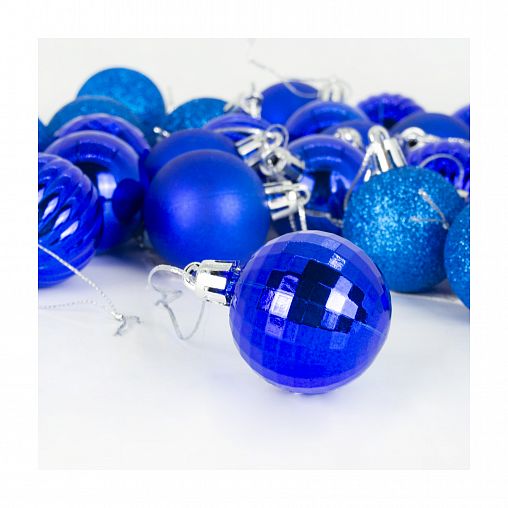 Набор елочных шаров, d 4 см, 34 шт, синий фото