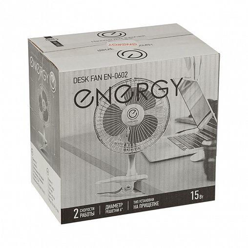 Вентилятор настольный Energy EN-0602, с прищепкой, 15 Вт, 2 скорости, белый фото
