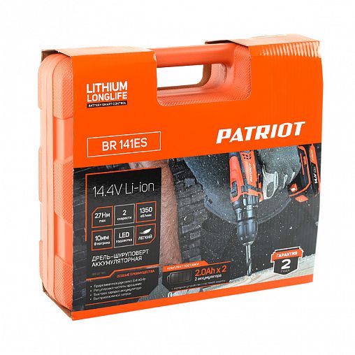 Дрель-шуруповерт аккумуляторная Patriot BR 141ES, 14,4 В, 2 x 2 Ач Li-ion, с 2 АКБ и ЗУ фото
