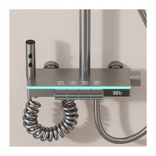 Душевая система с тропическим душем Профсан ПСМ-900-83GA, со смесителем и термостатом, графит фото