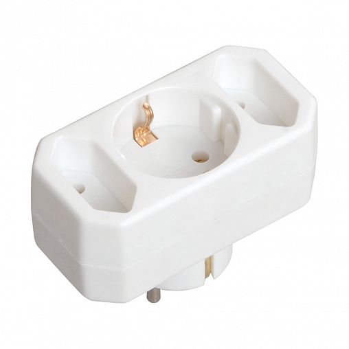 Разветвитель электрический IEK Т-01/01-2, 2,5 А, 3 гнезда, белый фото