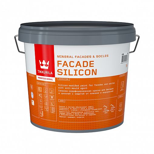 Краска для фасадов и цоколей Tikkurila Facade Silicon (Фасад Силикон), 5 л, белый, база А фото