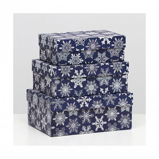 Коробки подарочные Upak Land Снегопад на синем, набор 3 шт фото
