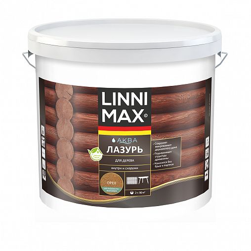 Защитная лазурь для дерева Linnimax Аква, 9 л, орех фото