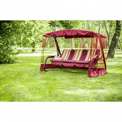 Качели садовые Olsa Палермо Премиум, трехместные, 266,5 x 144 x 186 см, каркас бордовый фото