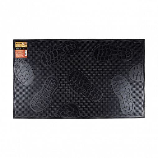 Коврик придверный SunStep Следы, резиновый, 45 x 75 см, черный фото