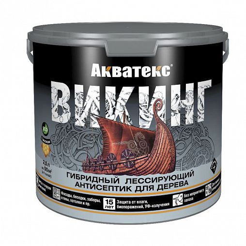 Антисептик для дерева Акватекс Викинг 65084, лессирующий, полуматовый, 2,5 л, дуб фото
