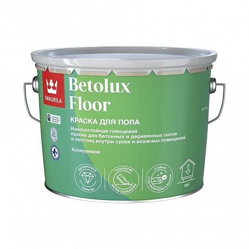 Краска для пола Tikkurila Betolux Floor (Бетолюкс Флор), уретано-алкидная, база С, бесцветная, 9 л фото