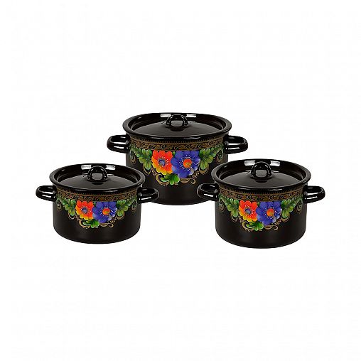 Набор эмалированных кастрюль СтальЭмаль Вологда, 6 предметов, черный фото