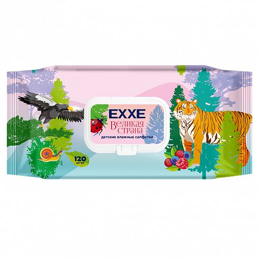 Влажные салфетки EXXE Великая страна Ягодный микс, детские, 120 шт фото