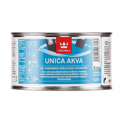 Краска для окон и дверей полуглянцевая Unica Akva Maali (Уника Аква) TIKKURILA 0,225л белый (база А) фото