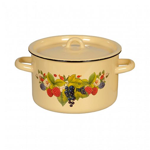 Кастрюля эмалированная СтальЭмаль с крышкой, 2,9 л, с декором фото