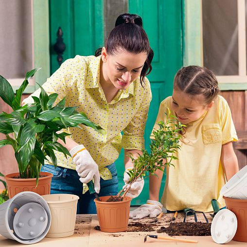 Горшок для цветов Альтернатива Дионис, с поддоном, 1,6 л, коричневый фото