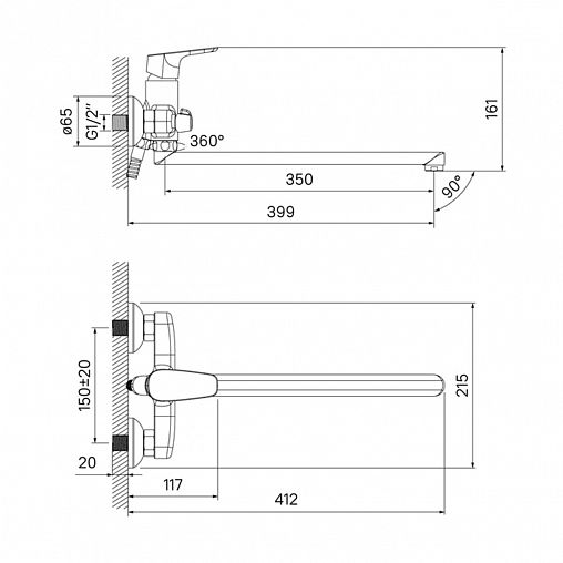 Смеситель для ванны IDDIS Zodiac, с длинным изливом и керамическим дивертором, хром фото