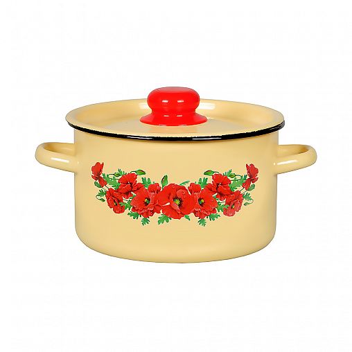 Кастрюля эмалированная СтальЭмаль с крышкой, 2,9 л, с декором фото