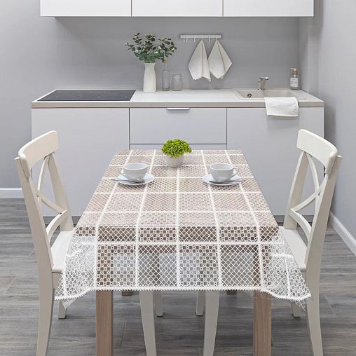 Клеенка столовая ПВХ Вилина Муза 032-white, 1,32 x 22 м, шашечки фото
