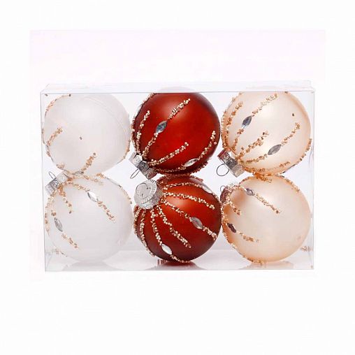 Набор елочных шаров, с блестками, d 8 см, 6 шт, разноцветный фото