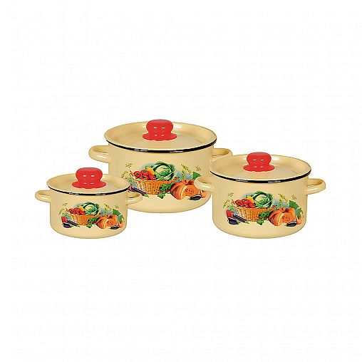 Набор эмалированных кастрюль СтальЭмаль Урожай, 6 предметов, кремовый фото