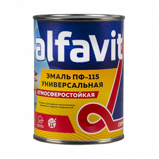 Эмаль ПФ-115 универсальная Alfavit серия Альфа, алкидная, матовая, 0,9 кг, белая фото