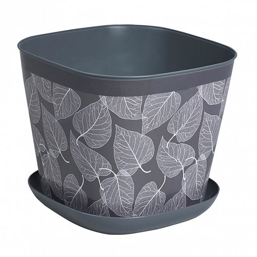 Кашпо квадратное Violet Листопад, с поддоном, 5 л, темно-серое фото