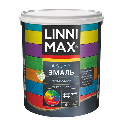 Эмаль алкидная Linnimax, универсальная, глянцевая, база 3, бесцветная, 2,3 л фото