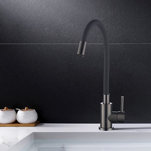 Смеситель для кухни Fashun A54101N-17A, с гибким изливом, графит/серый фото