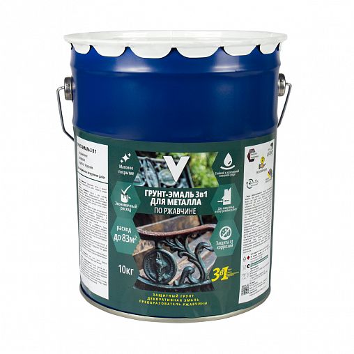 Грунт-эмаль по ржавчине 3 в 1 V, матовая, 10 кг, коричневая фото