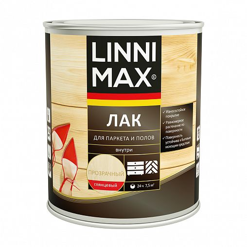 Лак для паркета и полов Linnimax, алкидно-полиуретановый, глянцевый, 0,75 л фото Лак для паркета и полов Linnimax, алкидно-полиуретановый, глянцевый, 0,75 л фото