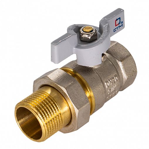 Кран шаровой латунный СТМ, 1", с накидной гайкой, бабочка фото