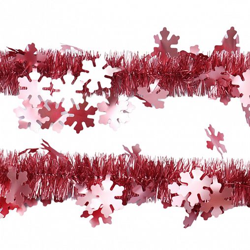 Мишура, с розовыми снежинками, 9 x 200 см, розовая фото