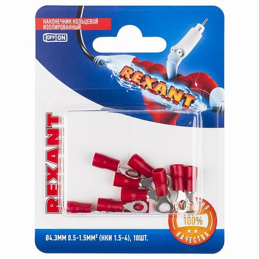 Наконечник кольцевой изолированный Rexant НКИ, d 4,3 мм, 0,5 - 1,5 мм², красный, 10 шт фото